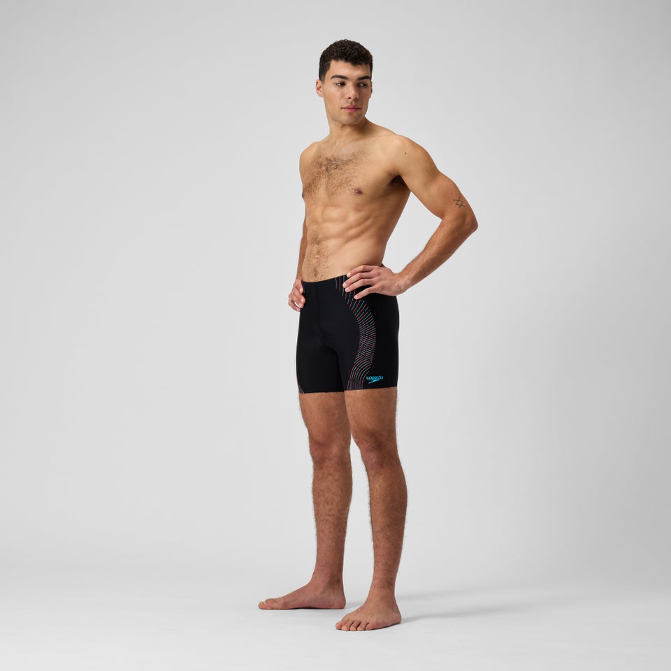 Herren Mid Schwimmhose mit Duo Logo-Print Schwarz/Blau