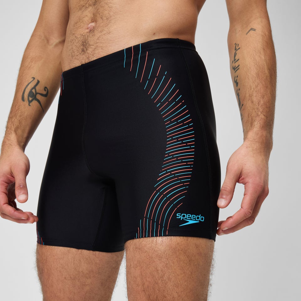 Herren Mid Schwimmhose mit Duo Logo-Print Schwarz/Blau