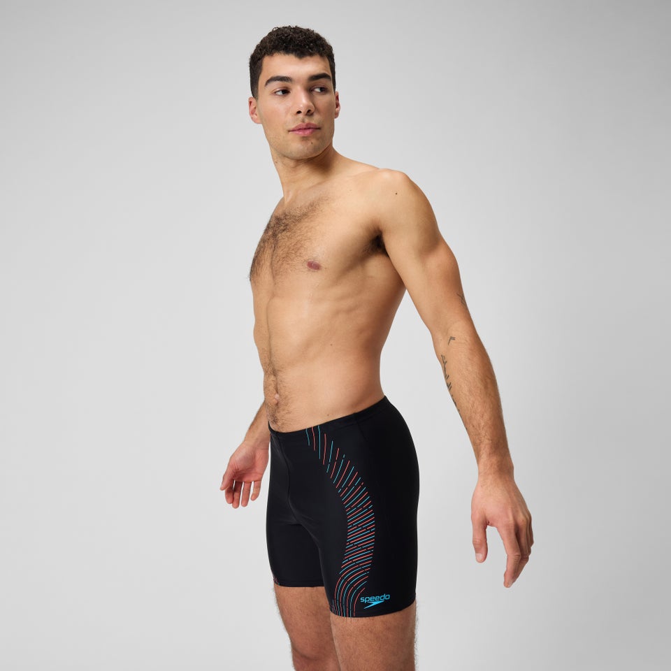 Herren Mid Schwimmhose mit Duo Logo-Print Schwarz/Blau