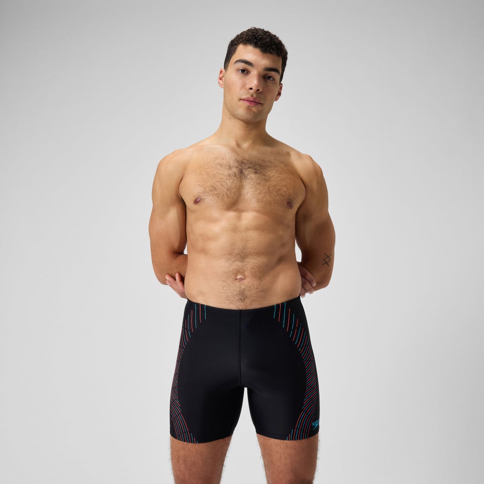 Herren Mid Schwimmhose mit Duo Logo-Print Schwarz/Blau