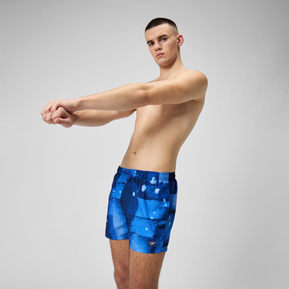 Herren Freizeit-Badeshorts mit Digital-Print, 14 Zoll Blau
