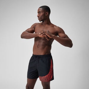 Herren Medley Badeshorts mit Logo, 16 Zoll Schwarz/Rot - XS