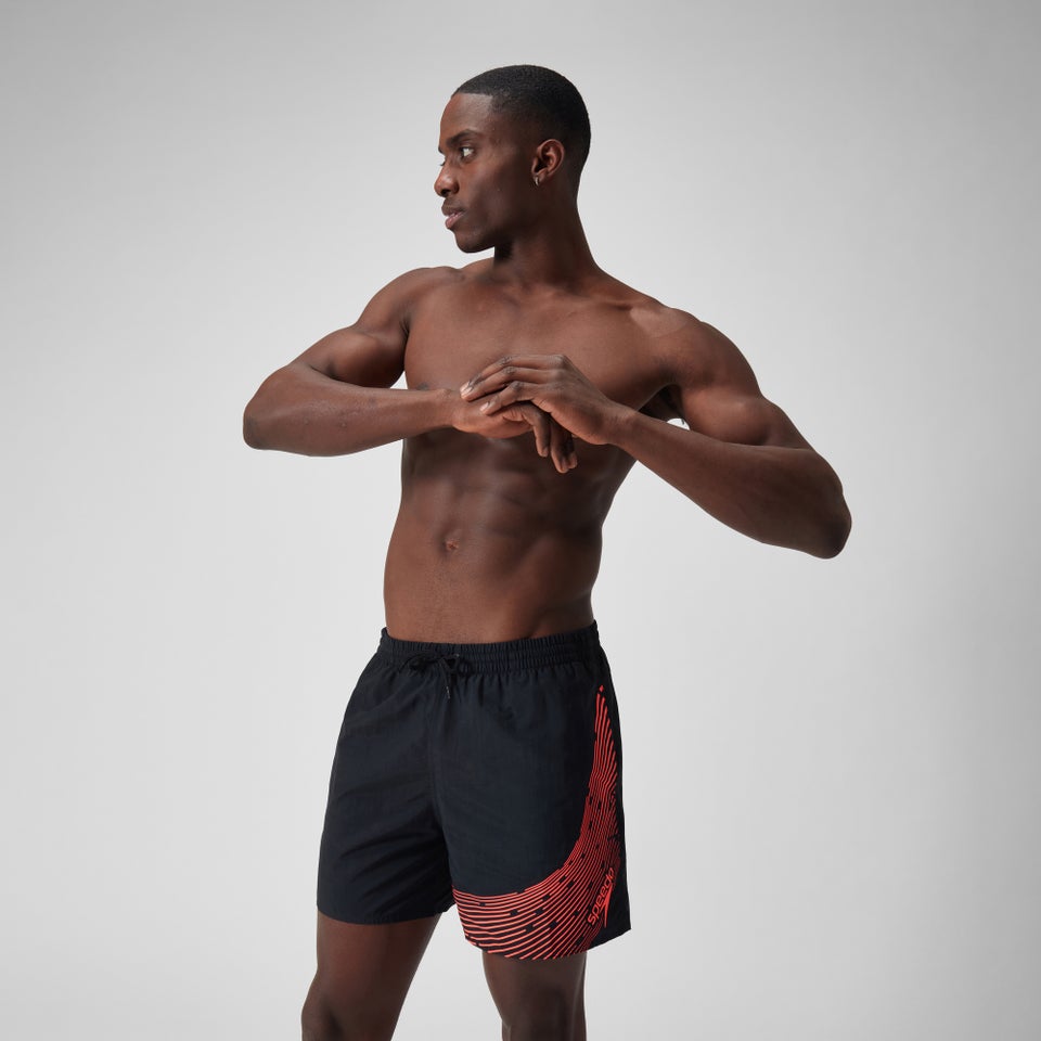 Herren Medley Badeshorts mit Logo, 16 Zoll Schwarz/Rot