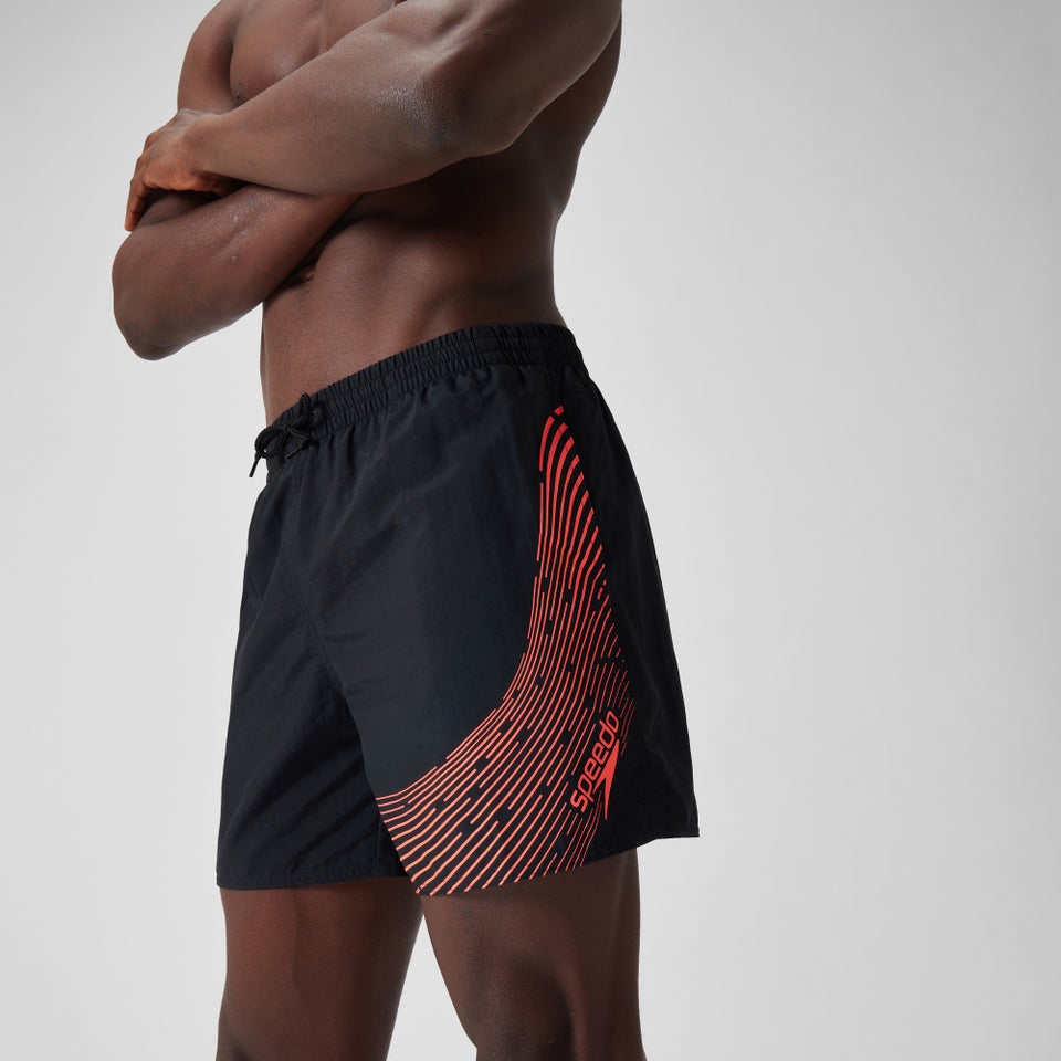 Herren Medley Badeshorts mit Logo, 16 Zoll Schwarz/Rot