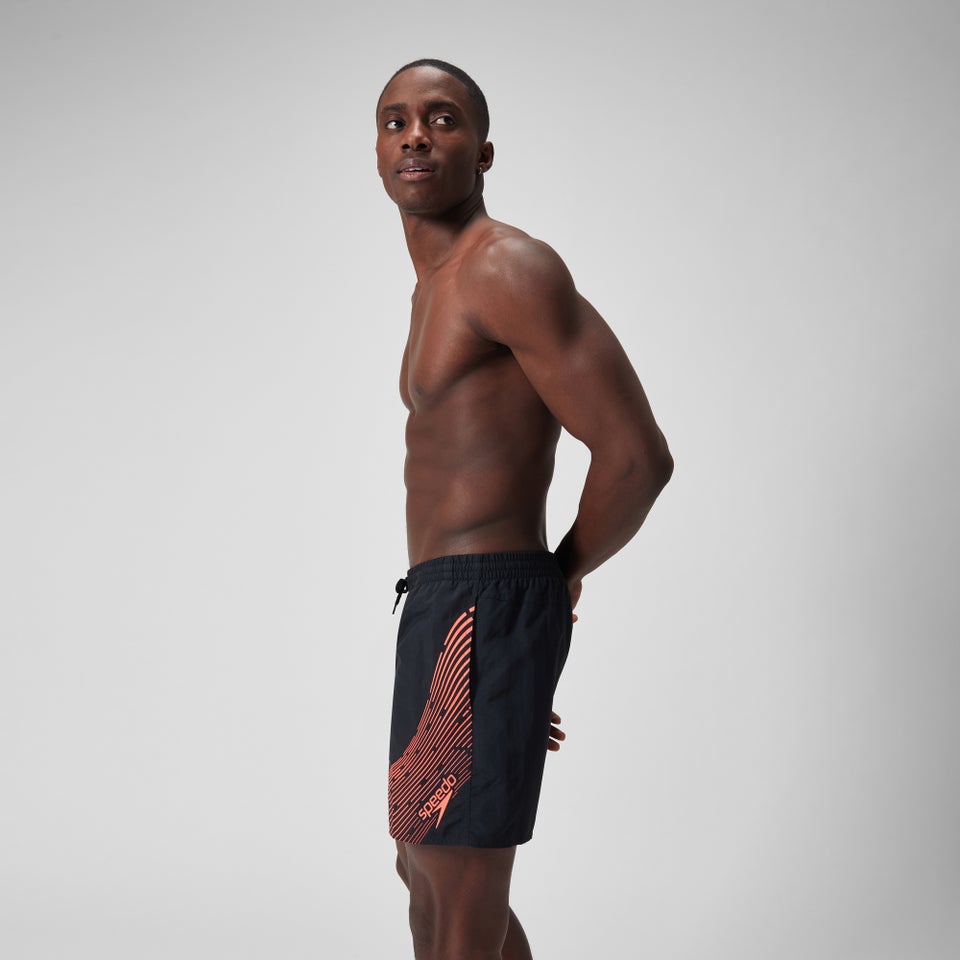 Herren Medley Badeshorts mit Logo, 16 Zoll Schwarz/Rot