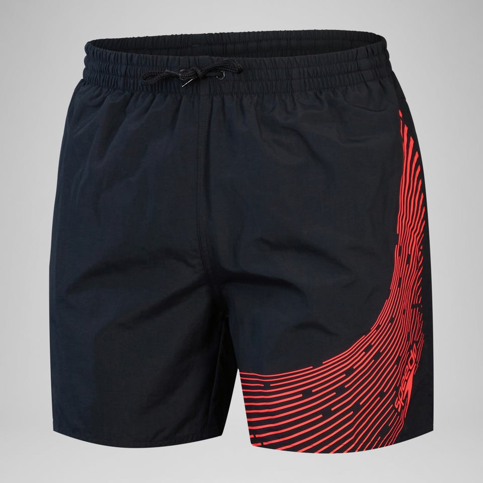 Herren Medley Badeshorts mit Logo, 16 Zoll Schwarz/Rot