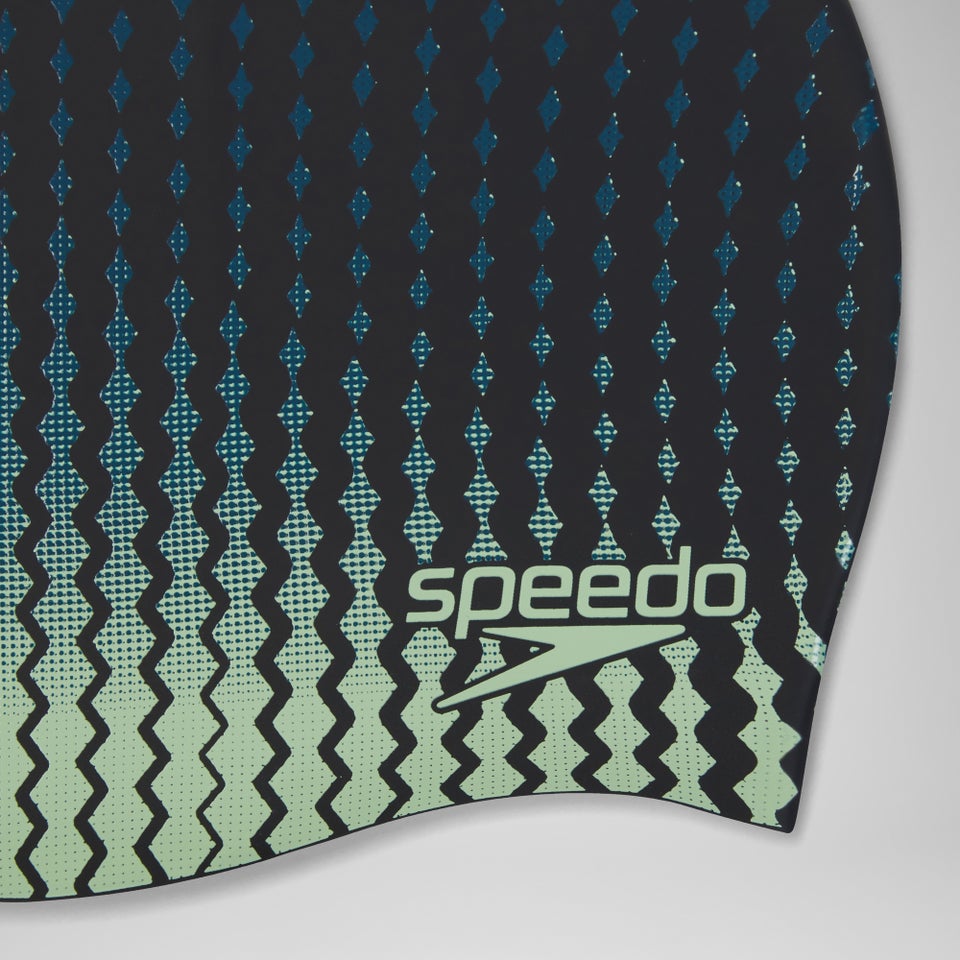 Silikon-Badekappe mit Print Schwarz/Matcha/Blaugrün