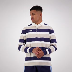 MENS YARN DYE STRIPE LS RUGBY SILVER LINING - XS