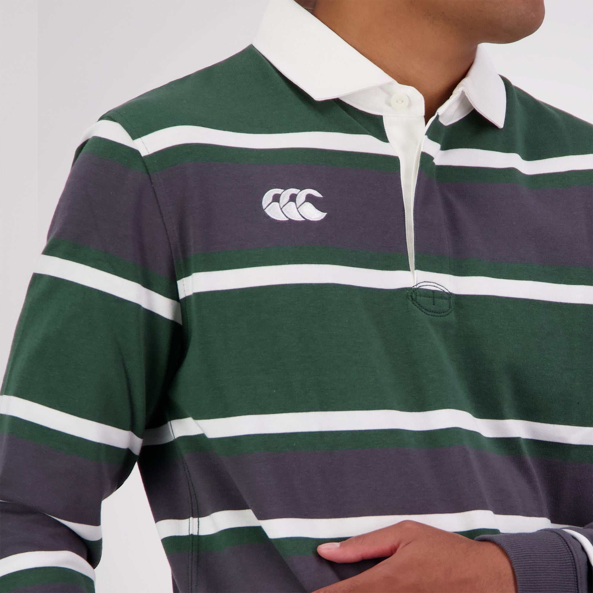 Canterbury of New Zealand M YARN DYE STRIPE LS RUGBY PINE NEEDLE