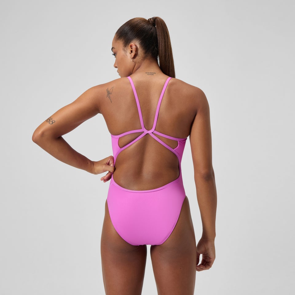 Maillot une-pièce pour femme uni dos en toile violet