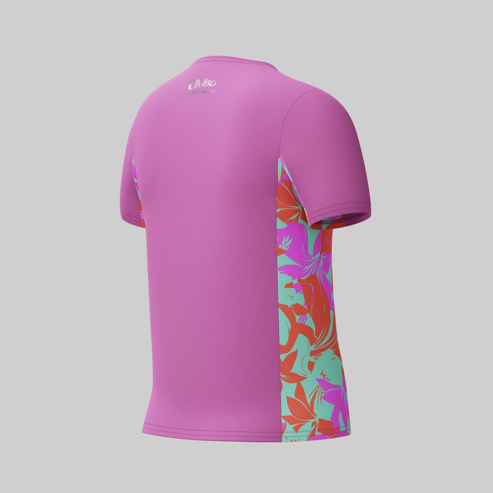 Girls Printed Short Sleeve Splice Rashguard Pink