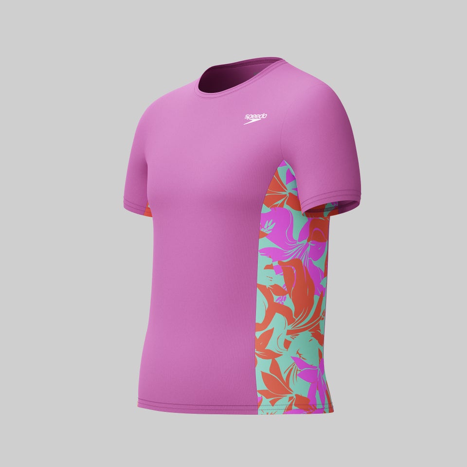 Girls Printed Short Sleeve Splice Rashguard Pink