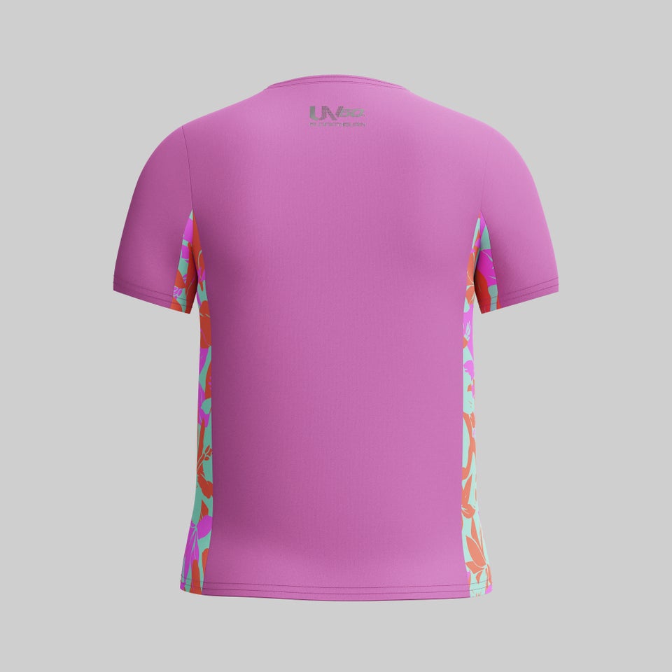 Girls Printed Short Sleeve Splice Rashguard Pink