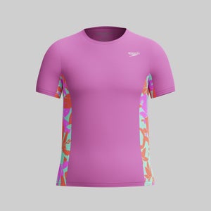 Girls Printed Short Sleeve Splice Rashguard Pink