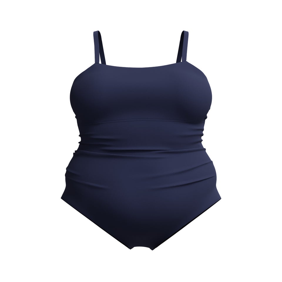 Women's New Plus Solid Shirred Tank One Piece Navy