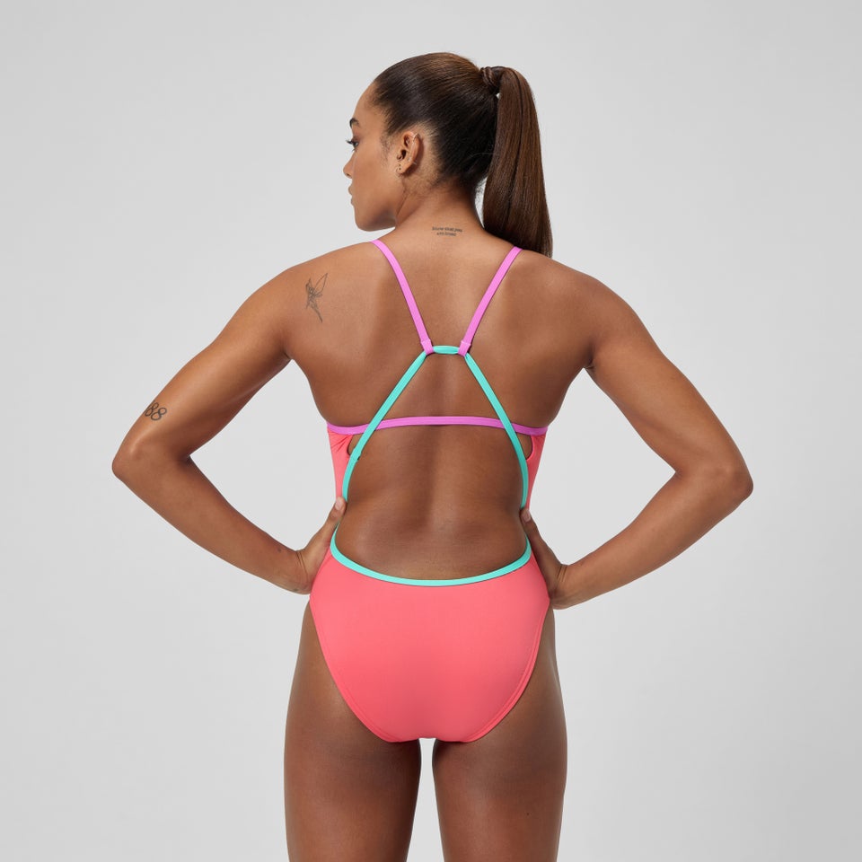 Maillot une-pièce uni dos nu pour femme, orange