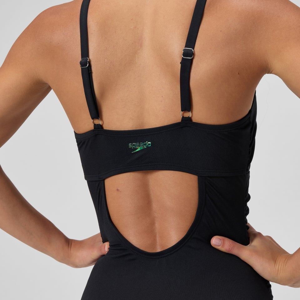 Monopièce ajustable à fronces couleur unie pour femmes, noir