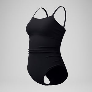 Women's Adjustable SolidShirred One Piece Balck Black