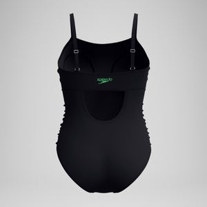 Women's Adjustable SolidShirred One Piece Balck Black