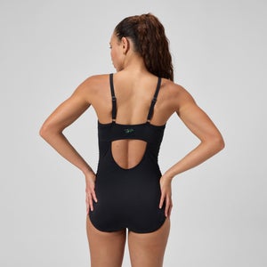 Women's Adjustable SolidShirred One Piece Balck Black
