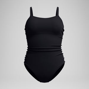 Women's Adjustable SolidShirred One Piece Balck Black