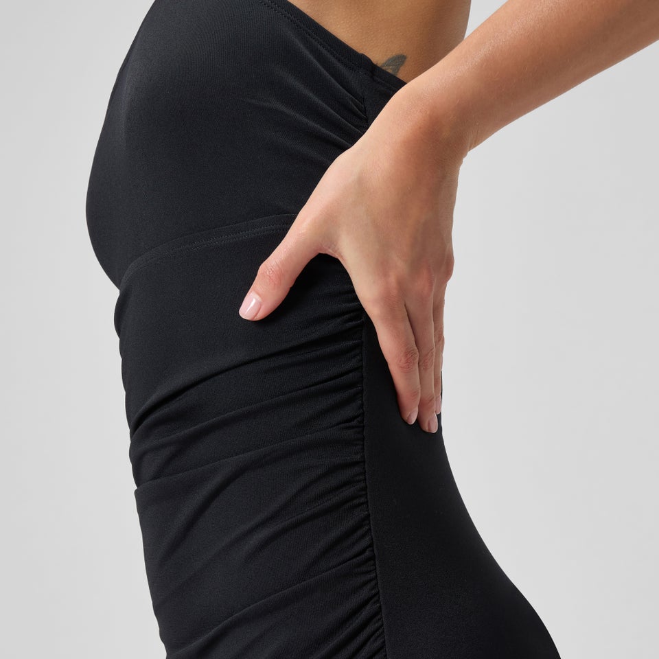 Monopièce ajustable à fronces couleur unie pour femmes, noir