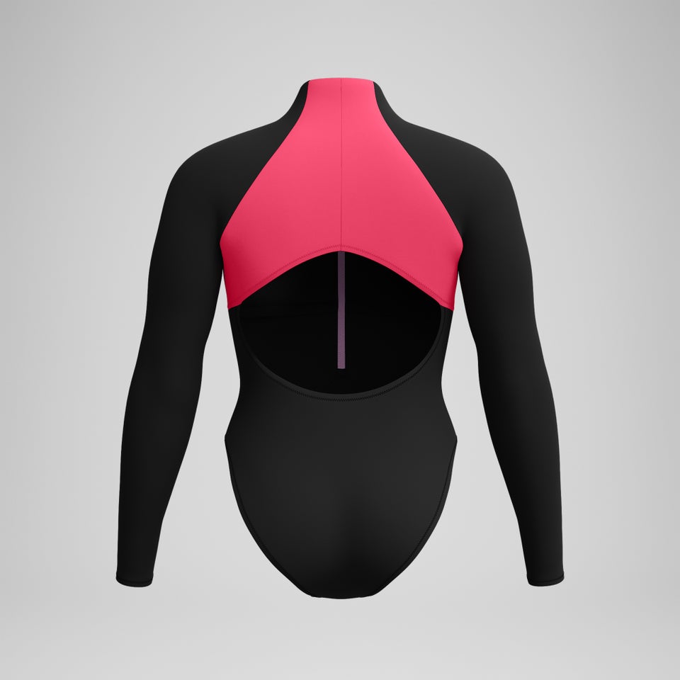 Women's Colorblock Long Sleeve Zip Swimsuit Black/Red