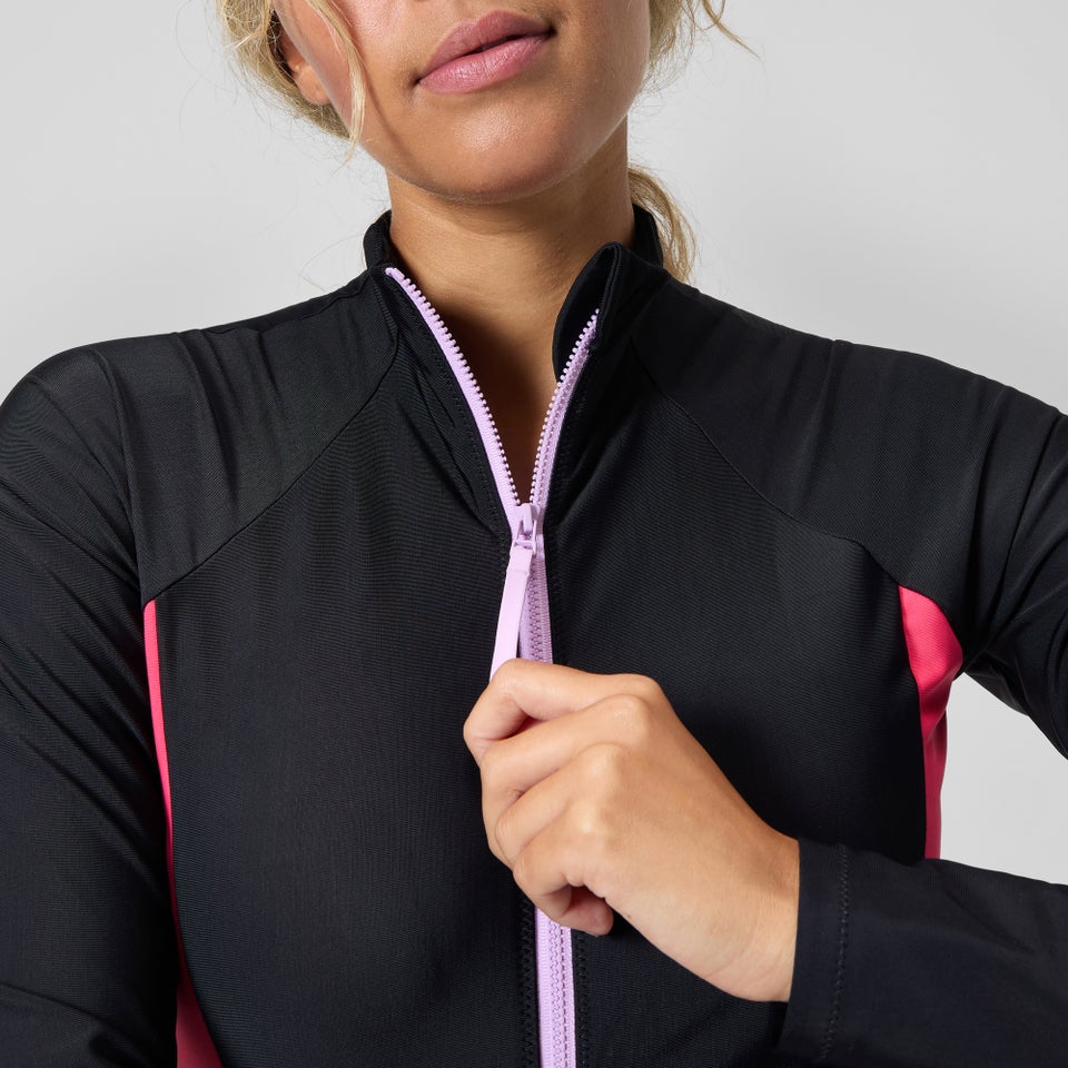 Women's Colorblock Long Sleeve Zip Swimsuit Black/Red