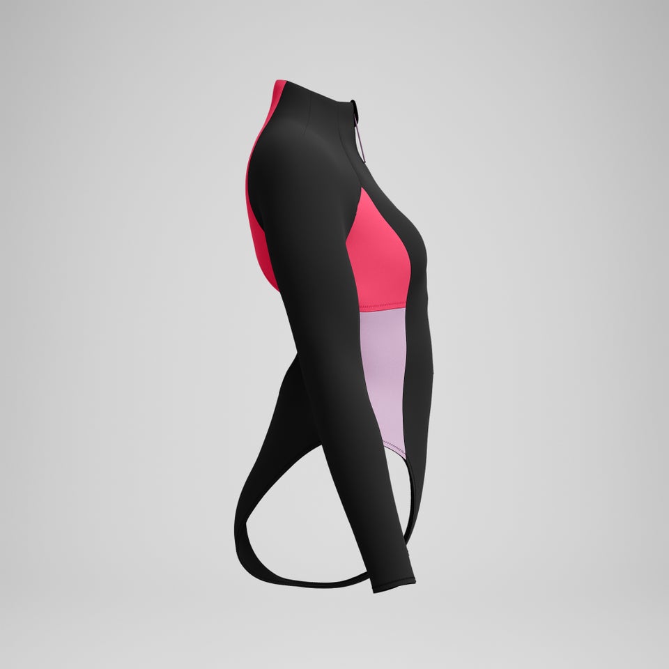 Women's Colorblock Long Sleeve Zip Swimsuit Black/Red