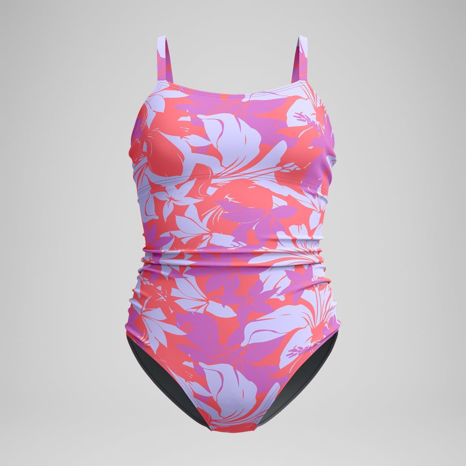 Women's Printed Shirred Tank One Piece Pink