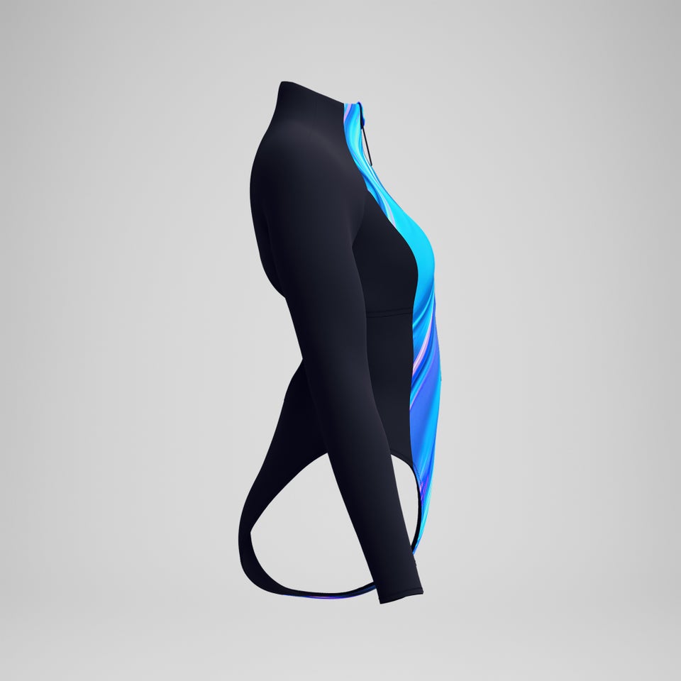 Maillot de bain Femme imprimé à manches longues et zippé bleu/sarcelle