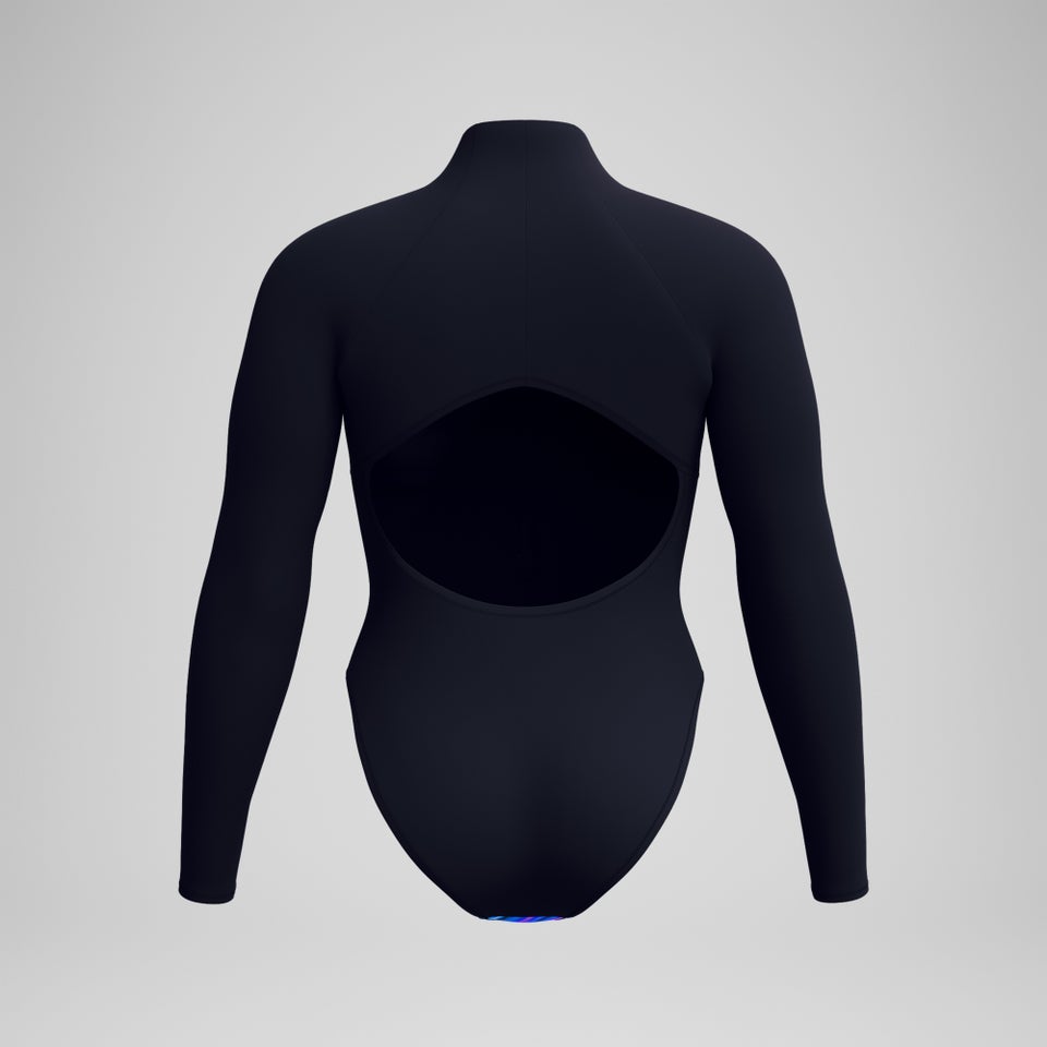 Maillot de bain Femme imprimé à manches longues et zippé bleu/sarcelle