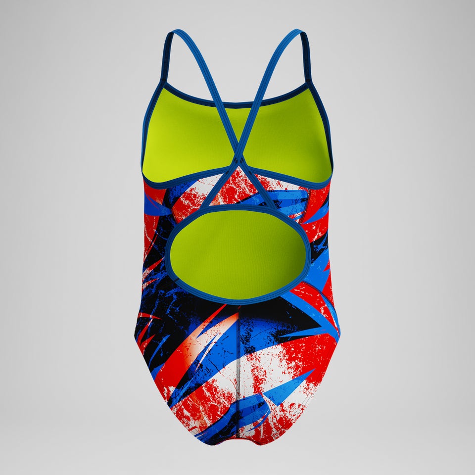 Girls Bolted Flyback One Piece Red/Blue