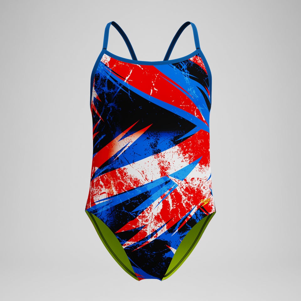 Girls Bolted Flyback One Piece Red/Blue