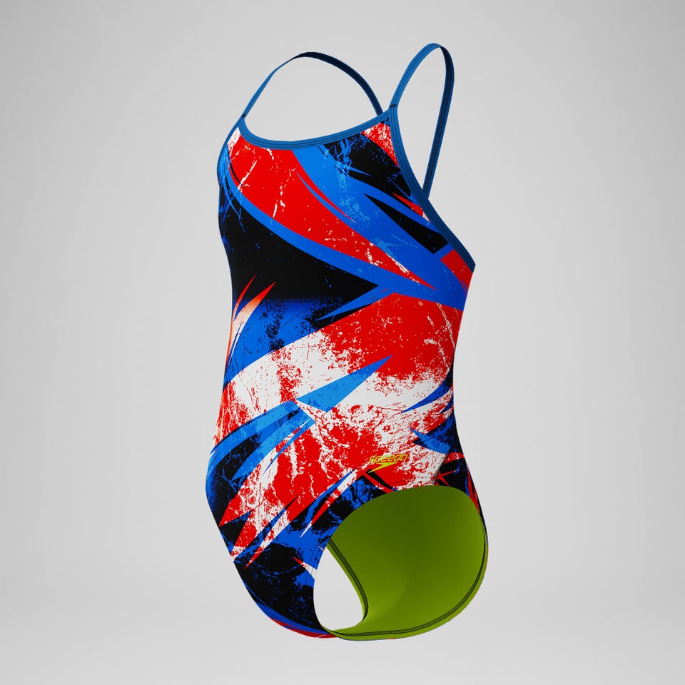 Girls Bolted Flyback One Piece Red/Blue