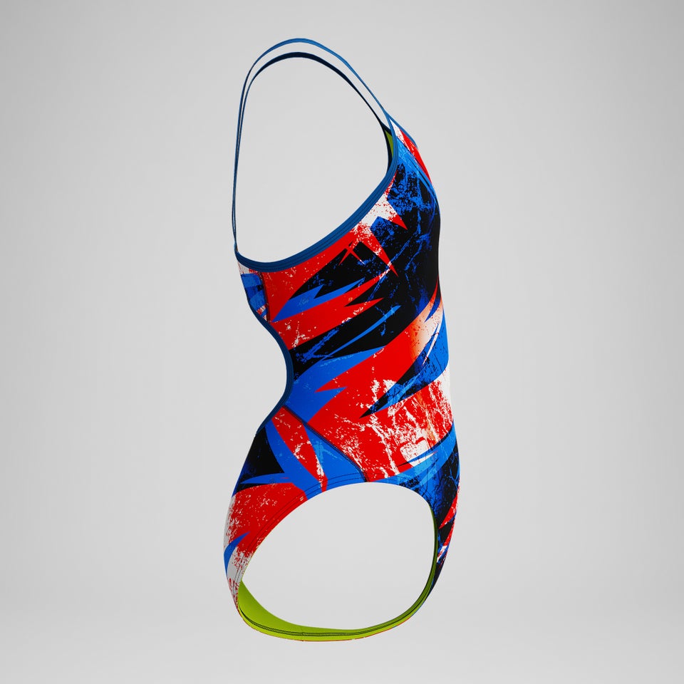 Girls Bolted Flyback One Piece Red/Blue