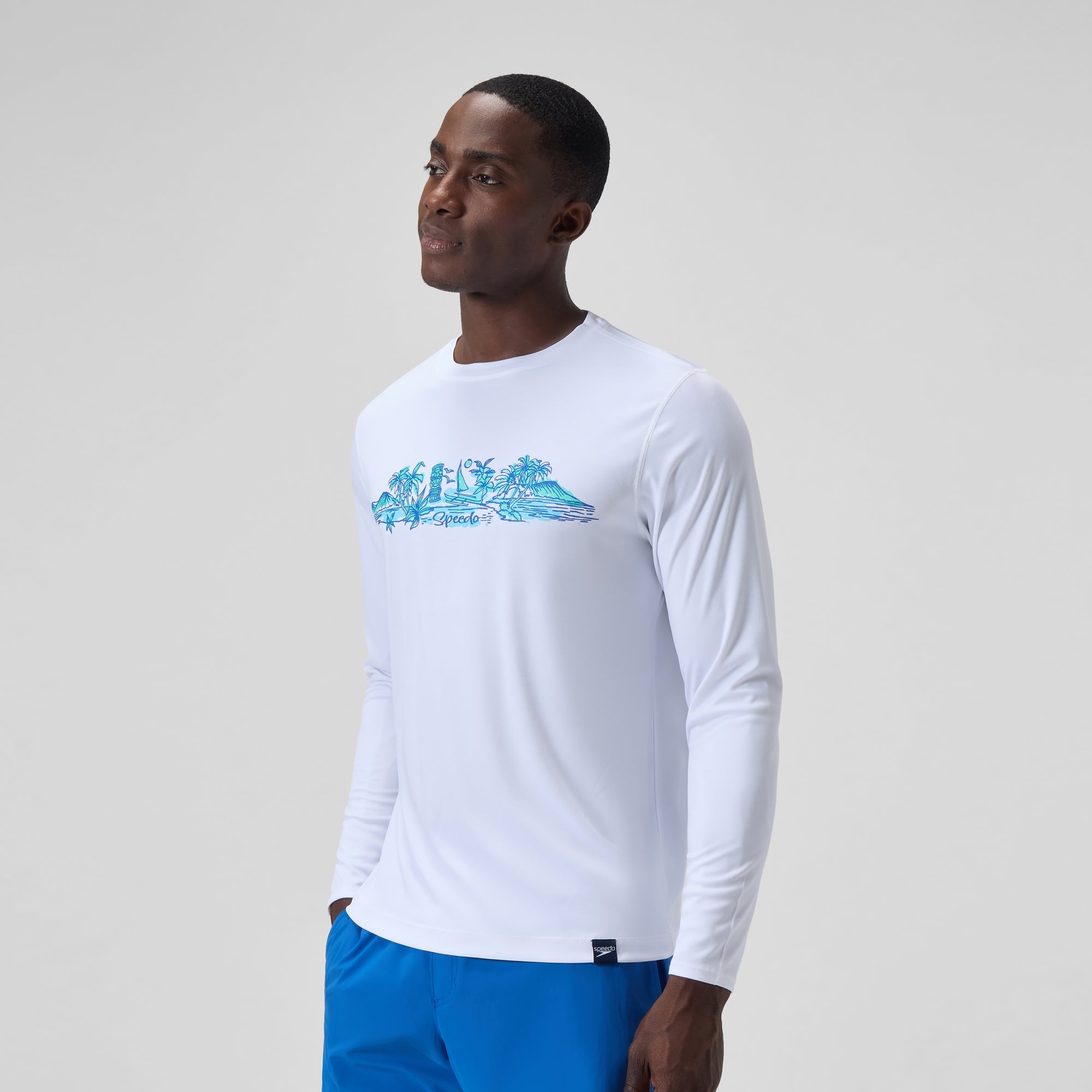 Men's Graphic Long Sleeve Rashguard White | Speedo USA