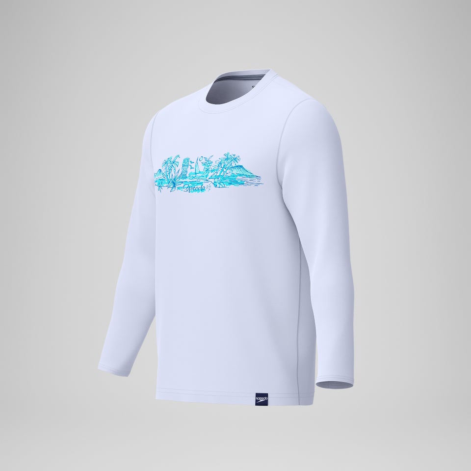 Maillot dermoprotecteur manches longues à motif graphique pour hommes, blanc