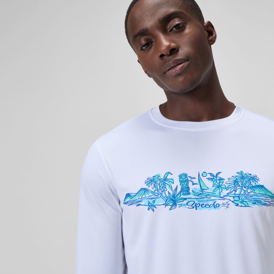 Maillot dermoprotecteur manches longues à motif graphique pour hommes, blanc