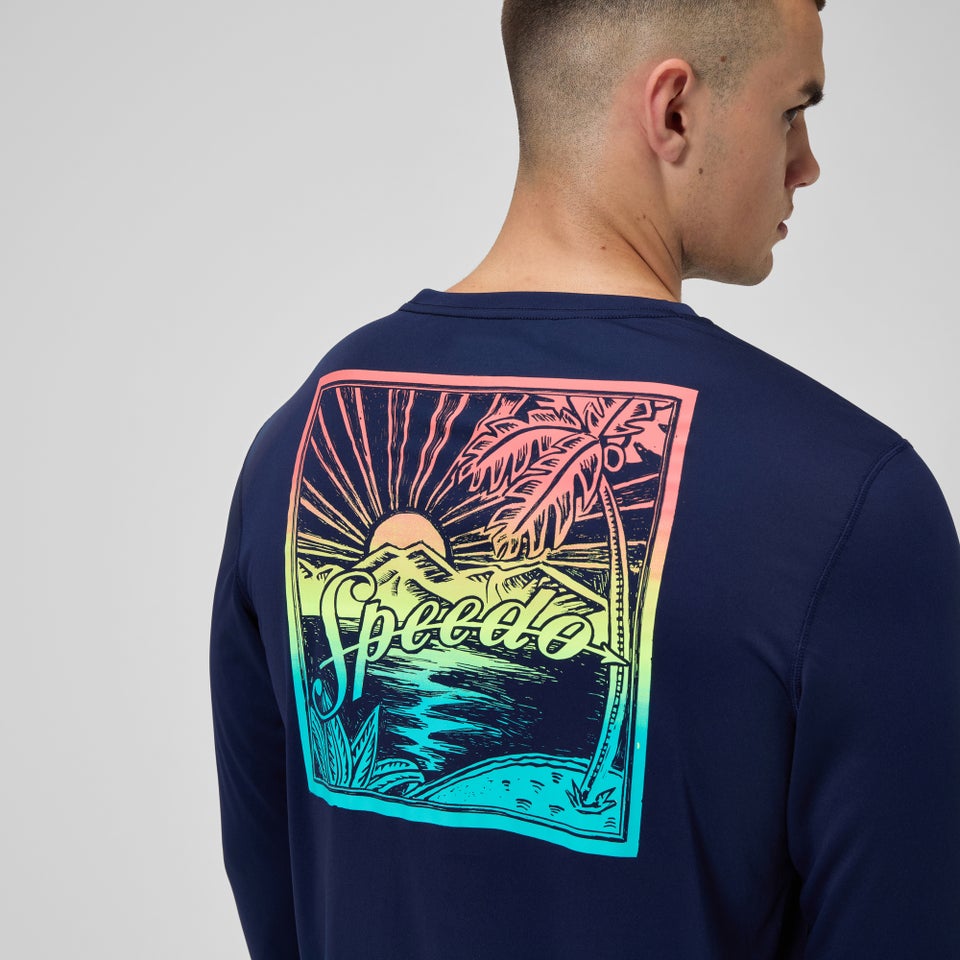 Maillot dermoprotecteur manches longues à motif graphique pour hommes, bleu marine