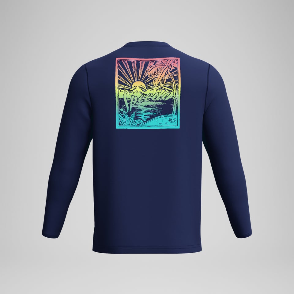 Maillot dermoprotecteur manches longues à motif graphique pour hommes, bleu marine