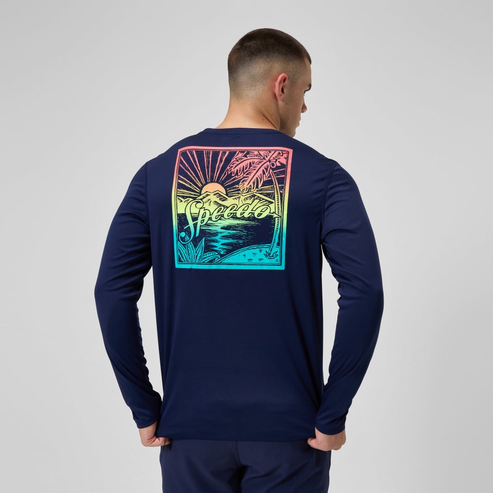 Maillot dermoprotecteur manches longues à motif graphique pour hommes, bleu marine