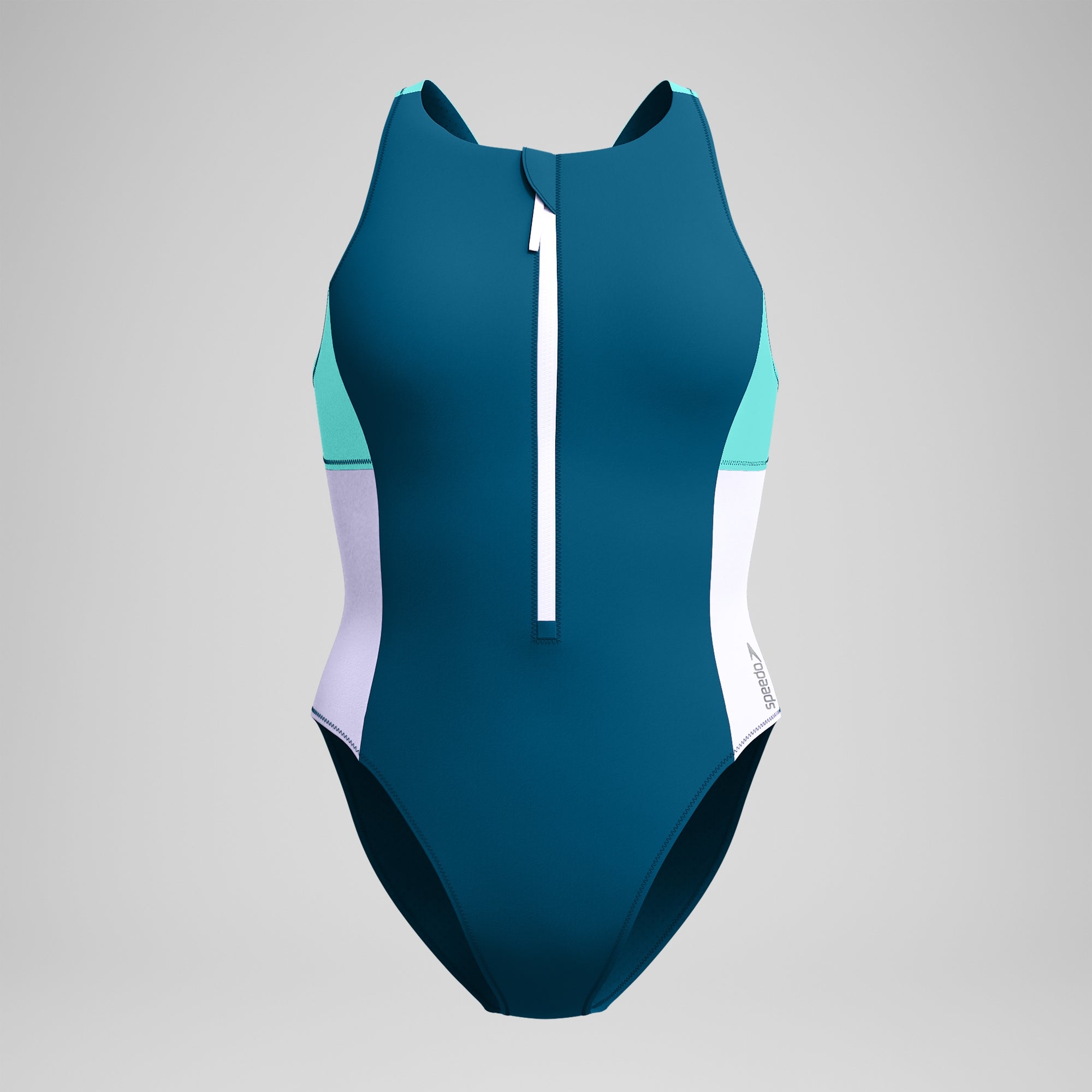 Women's Zip Colorblock One Piece Blue/White | Speedo USA