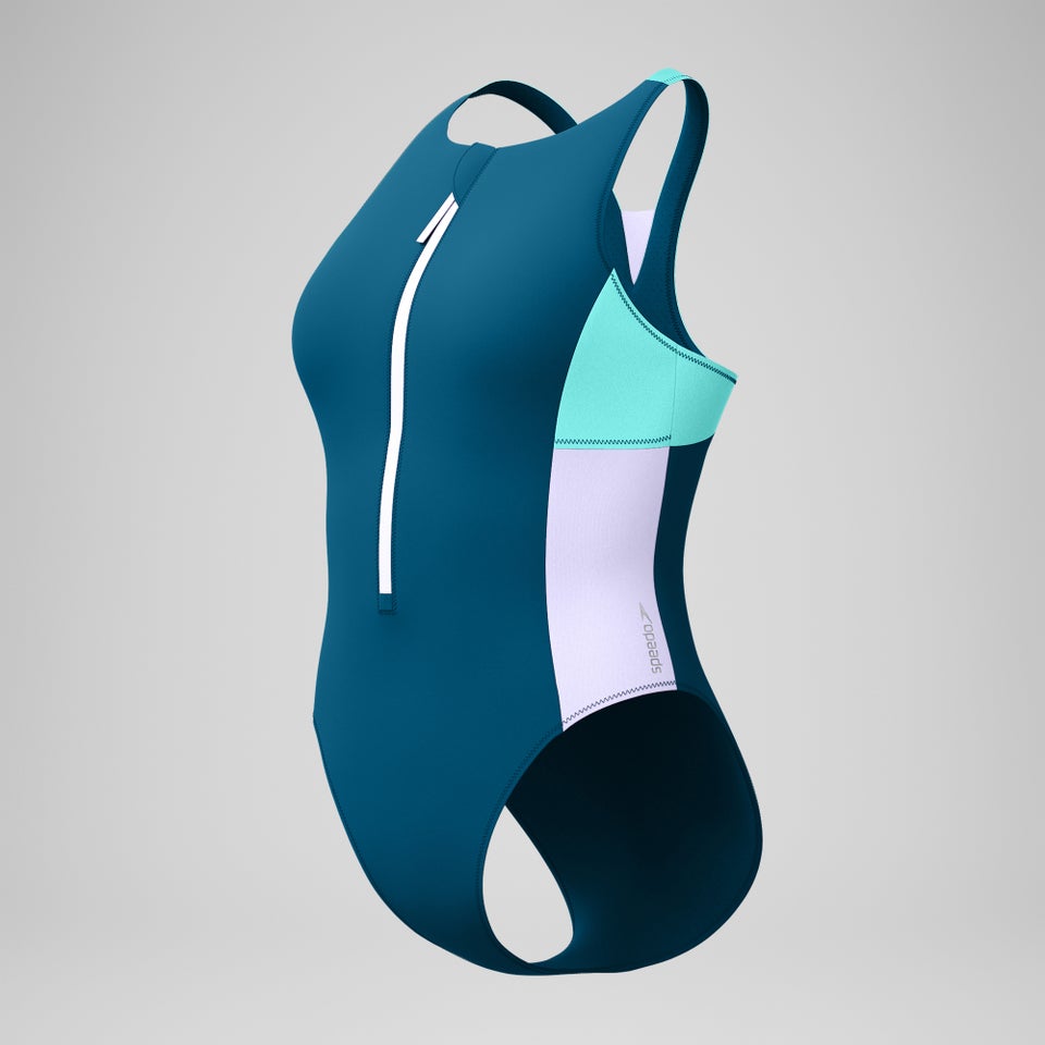 Women's Colourblock Zip Swimsuit DarkTeal/Green