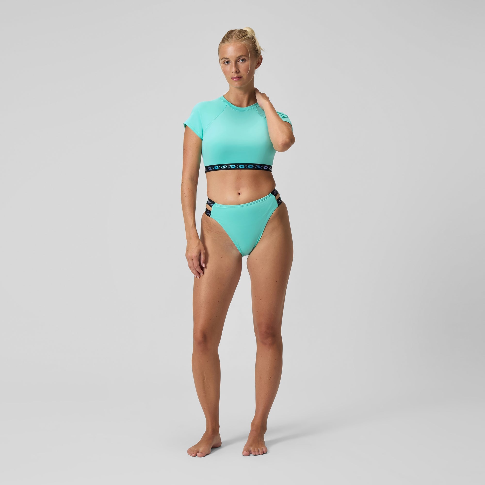 Women's FLU3NTE Logo Elastic Crop Top Turquoise | Speedo UK