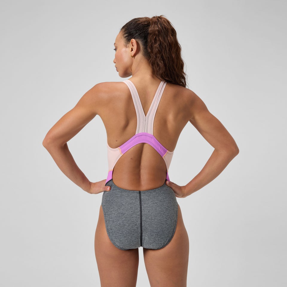 Women's Heather Quantum Fusion Splice One Piece Gray/Pink