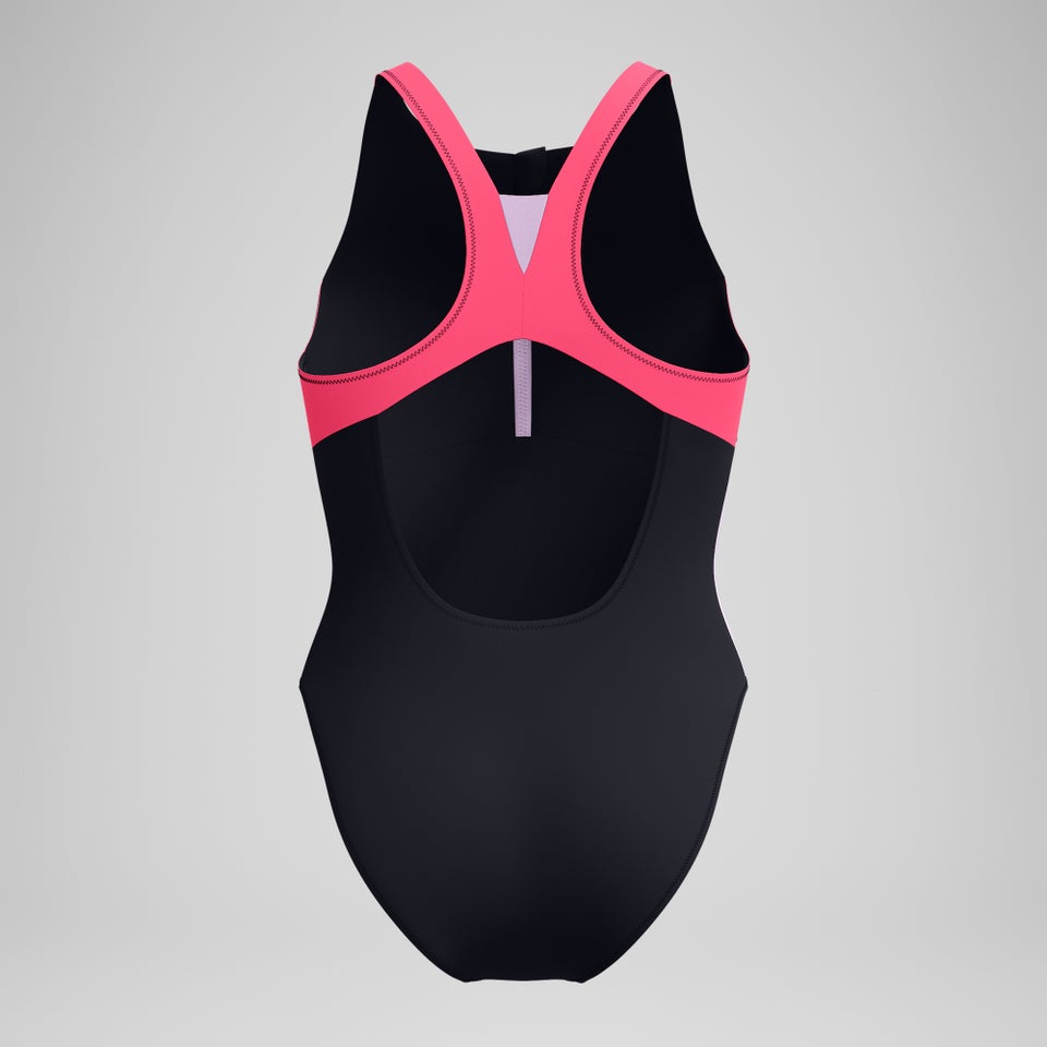 Badeanzug in Colourblock-Optik mit Reißverschluss Schwarz/Rot für Damen