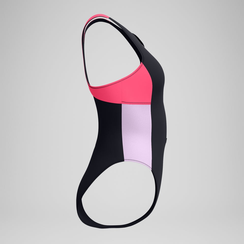 Badeanzug in Colourblock-Optik mit Reißverschluss Schwarz/Rot für Damen