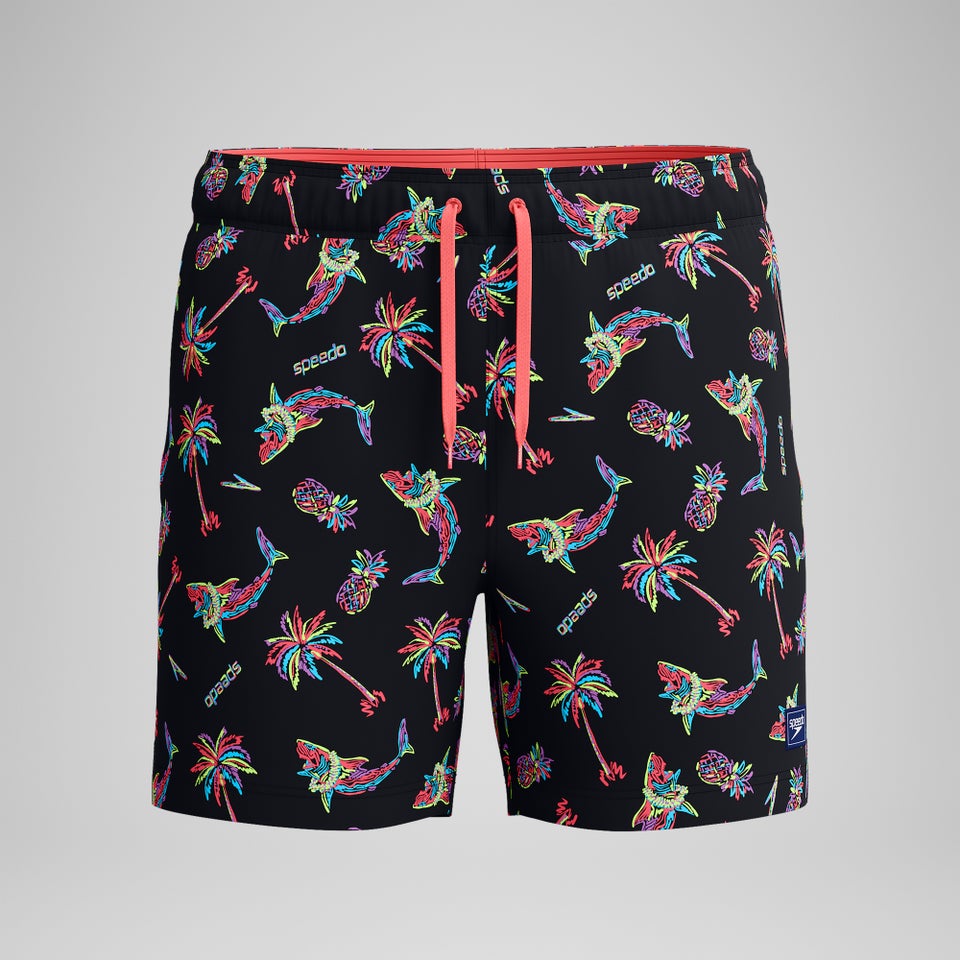 Men's Printed 16'' Redondo Edge Swim Shorts Black/Orange