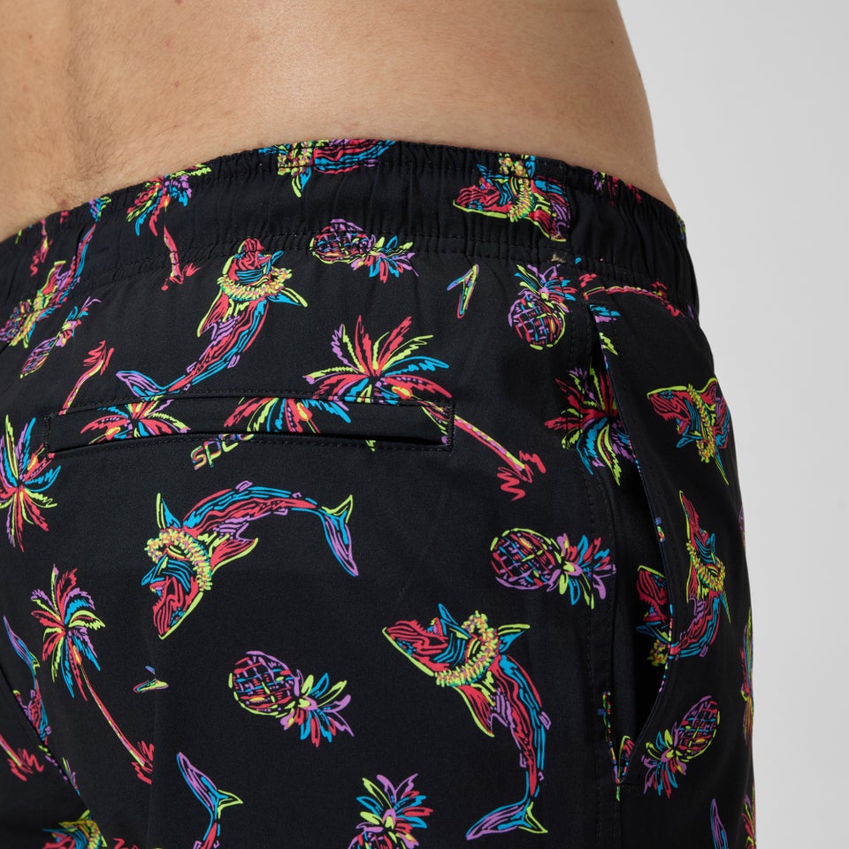 Men's Printed 16'' Redondo Edge Swim Shorts Black/Orange